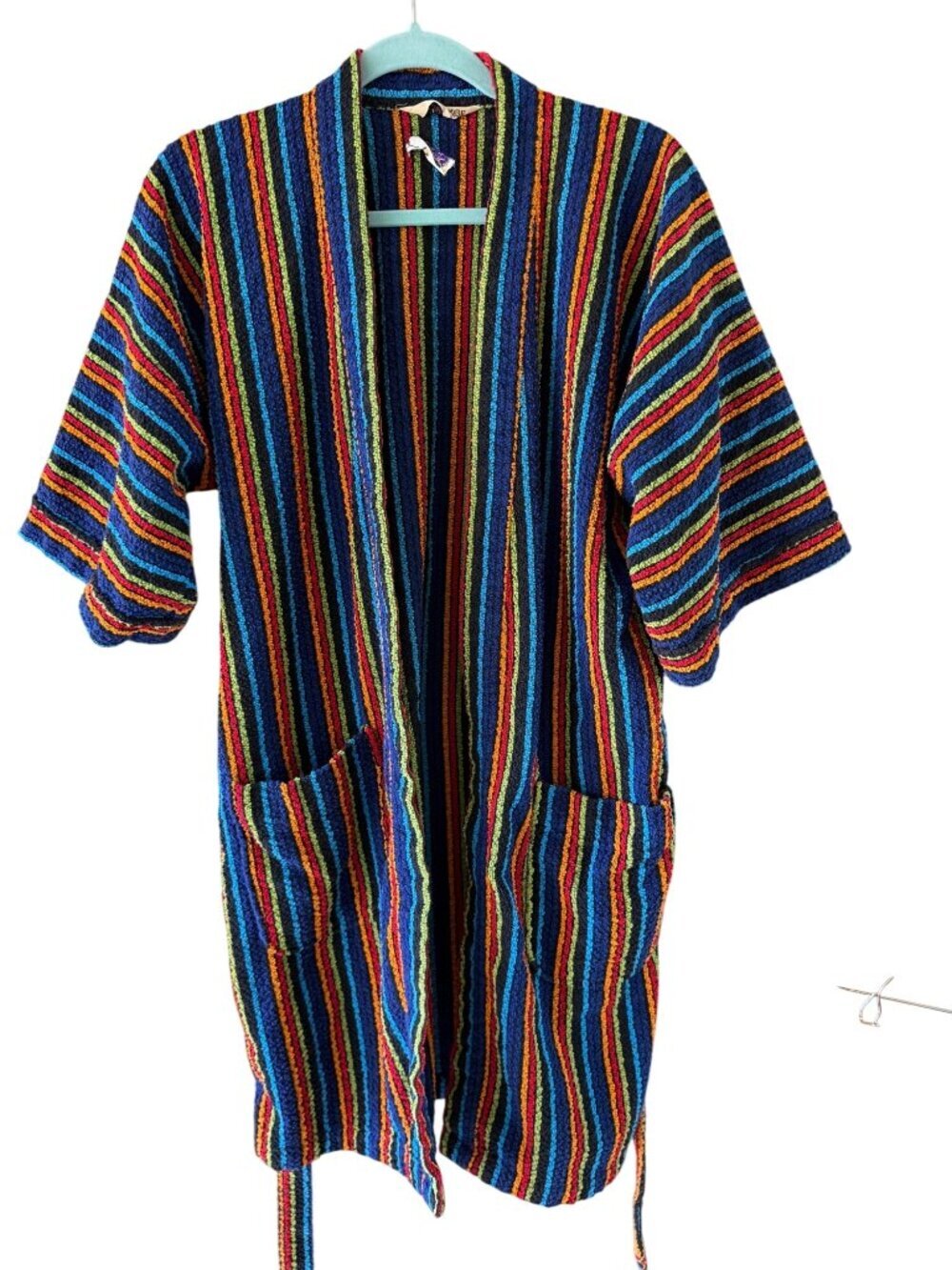 Kimono Robe Unisex Striped Short Robe One Size Multicolor Cotton Pockets Vintage